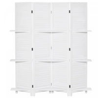 Homcom 4-panel Wood Room Divider With 3 Shelves 5.6ft