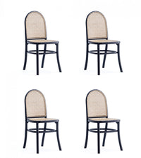 Paragon Industry Chic Cane Back Wood Upholstered Dining Chair in Black and Gray - Set of 4 