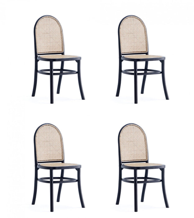 Paragon Industry Chic Cane Back Wood Upholstered Dining Chair in Black and Gray - Set of 4 