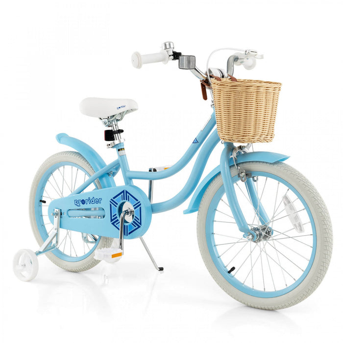 Costway 18" Kid's Bike With Training Wheels Adjustable Handlebar Seat Handbrake Blue