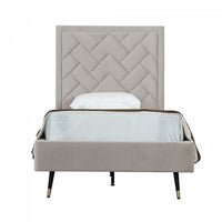 Crosby Modern Upholstered Velvet Twin Bed in Greige 