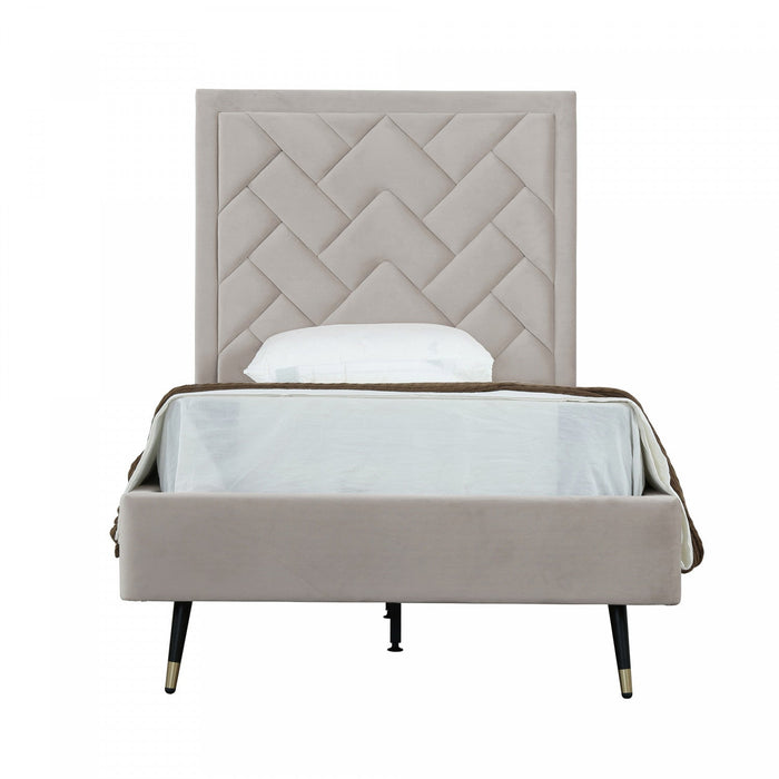 Crosby Modern Upholstered Velvet Twin Bed in Greige 