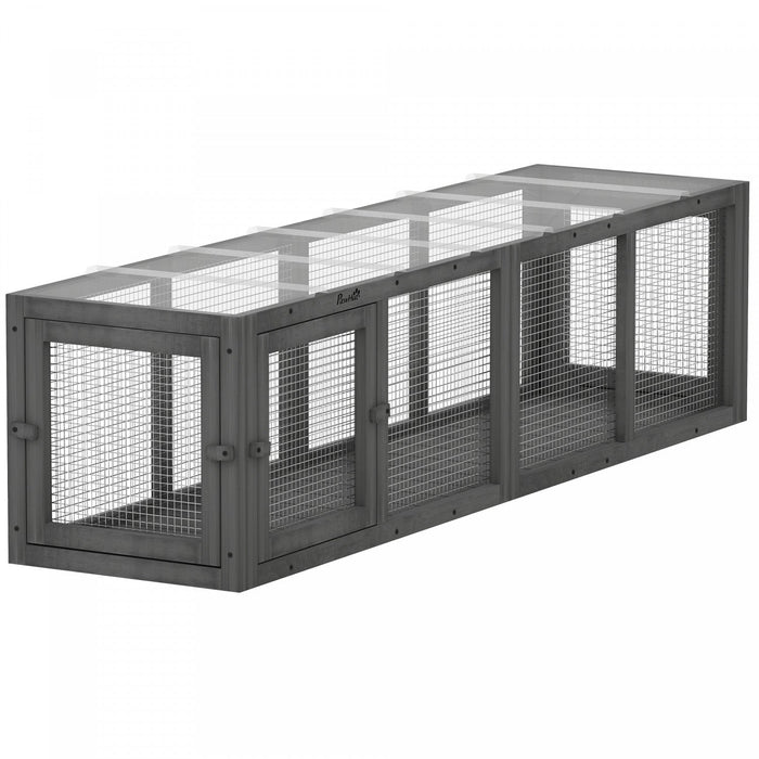 PawHut Outdoor Cat Tunnel, 60" Wooden Play Cat Enclosure, Extendable Pet Run with 3 Doors, for Indoor and Outdoor Use, for Kitty, Puppy, Grey