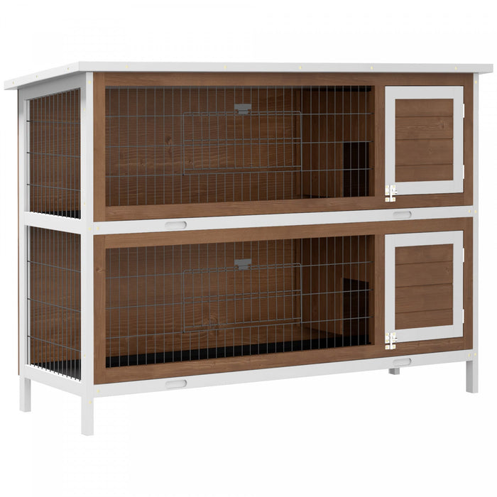 Pawhut 54\"l 2-story Large Rabbit Hutch Bunny Cage Wooden Pet House Small Animal Habitat With Lockabl