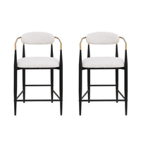 Tammy Counter-height Stool Set Of 2 With Boucle Fabric & Gold Accent - White 