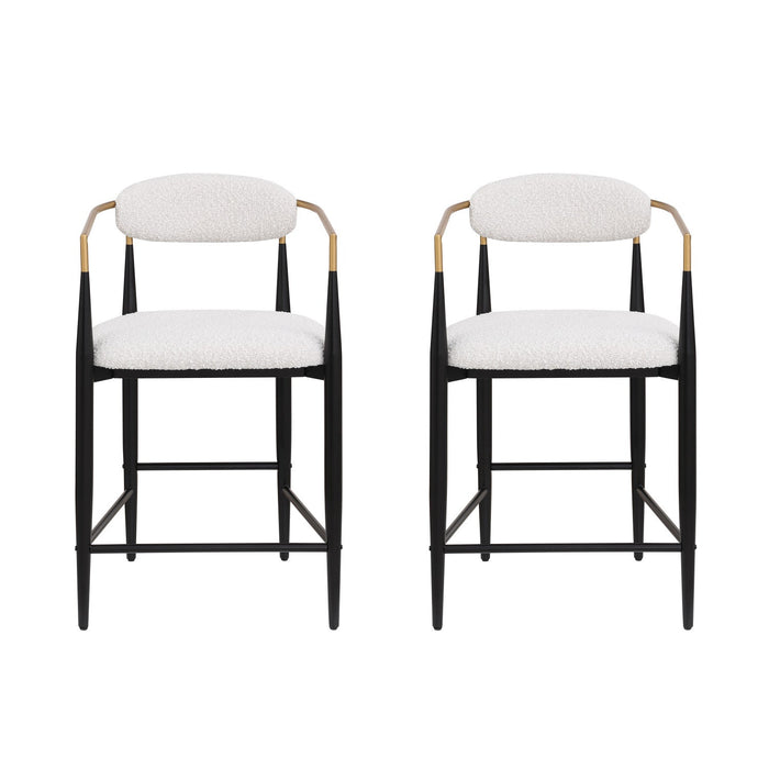 Tammy Counter-height Stool Set Of 2 With Boucle Fabric & Gold Accent - White 