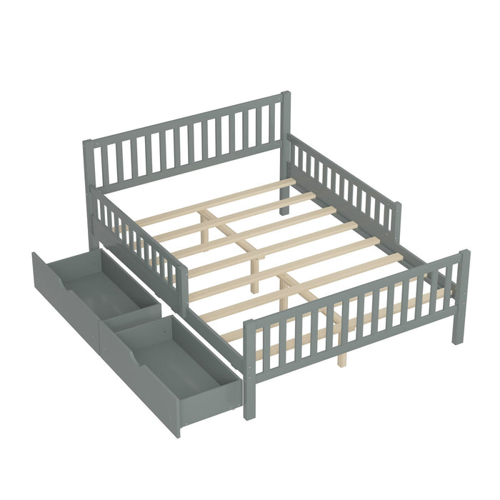 Emma Wood Platform Bed with Guardrails and Storage Drawers,Full Size - Grey 