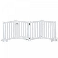 Pawhut Foldable Dog Gate With Door, 4 Panels Freestanding Pet Gate With Support Feet Indoor Playpen