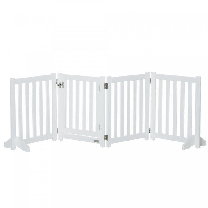 Pawhut Foldable Dog Gate With Door, 4 Panels Freestanding Pet Gate With Support Feet Indoor Playpen 