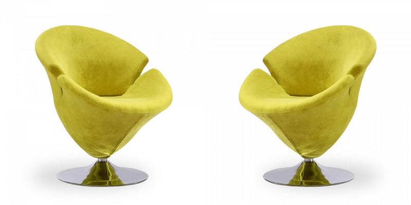 Tulip Modern Velvet Swivel Lounge Chair in Green - Set of 2 