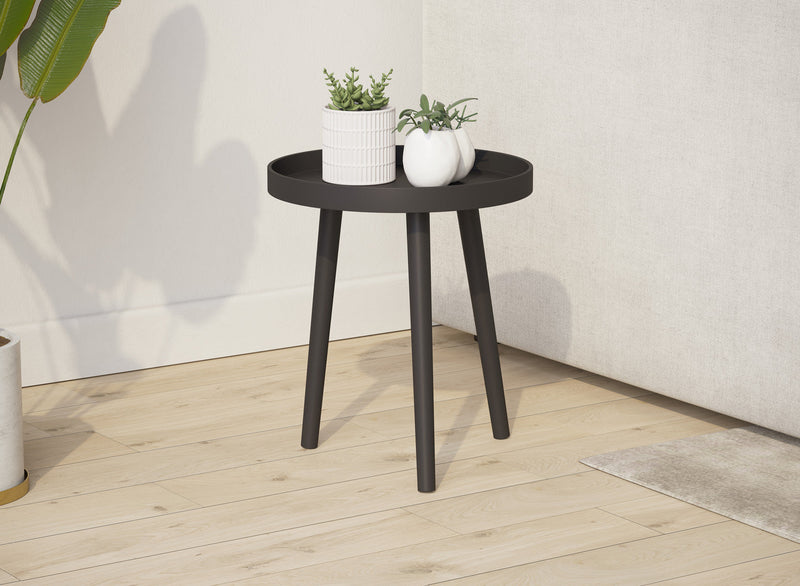 End Table With Black Pine Base - Black Round Shape Top 