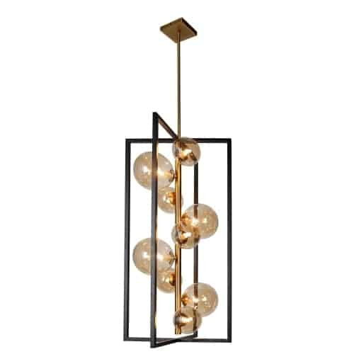 Dainolite Glasgow 9 Light Pendant Matte Black/Vintage Bronze Finish Champagne Glass Lamp