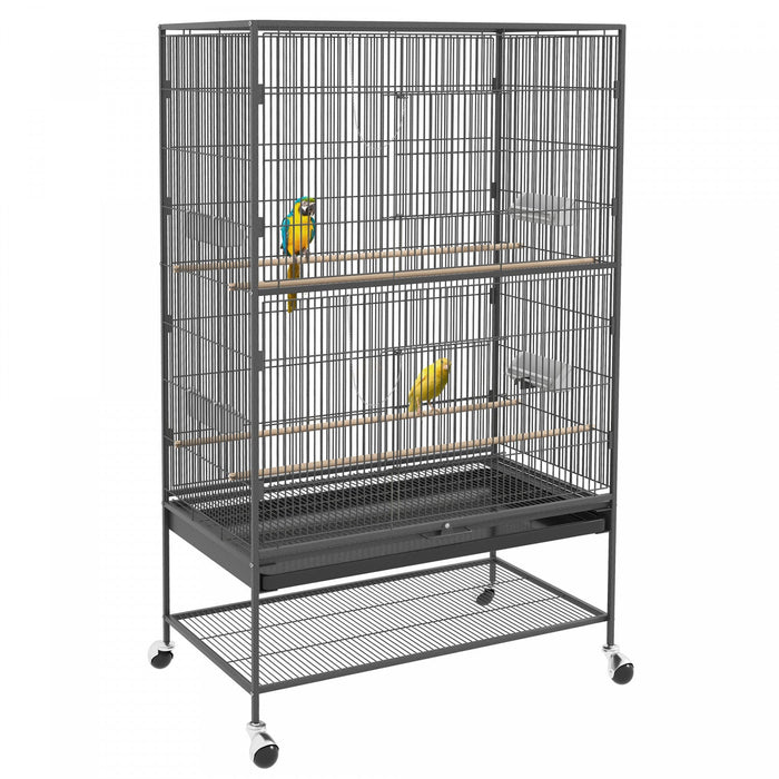 Pawhut 60\" Bird Cage With Stand For Cockatiels Canaries Lovebirds Finches, Budgie Cage With Wheels, 