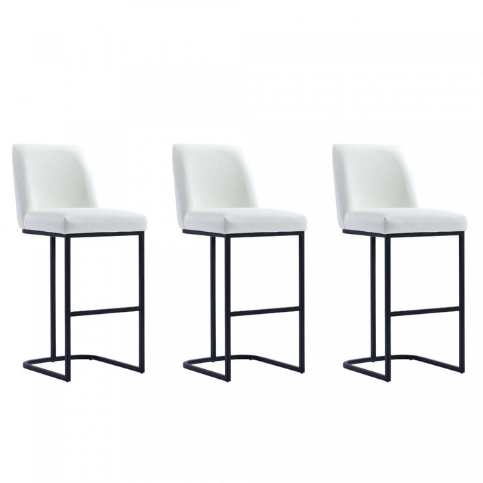Serena Modern Metal Upholstered Barstool in White - Set of 3 Bar Stool 