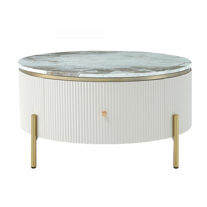 Nelson 31.5\" Modern Round Coffee Table With 2 Storage Drawers - Off White 