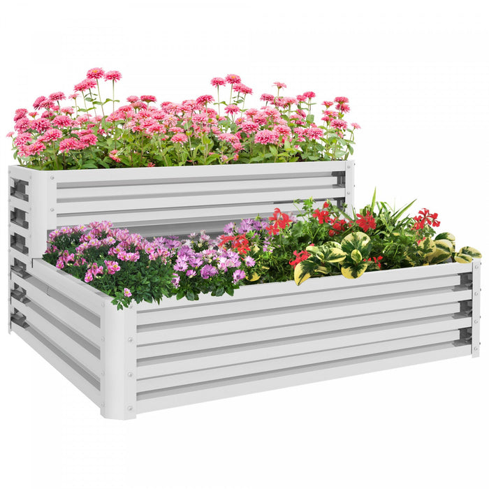 Outsunny 2 Tier Raised Garden Bed, 47\" X 40\" X 23'' Galvanized Steel Planter Box For Vegetables, Flo
