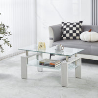 Lucius Modern Geometric Design Tempered Glass Coffee Tablewith Metal Frame and Clear Glass,White  
