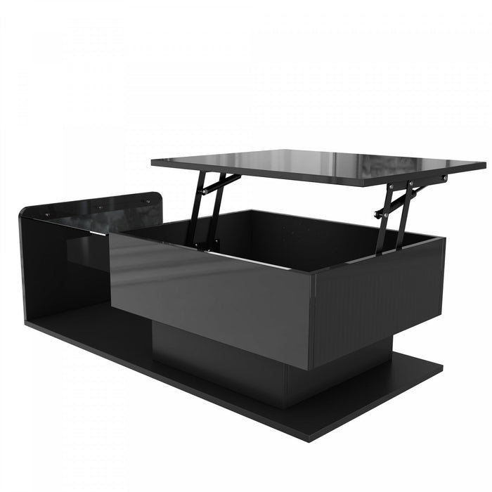 Jonson Modern Lift-top Coffee Table With Led Lighting,high-gloss Black 