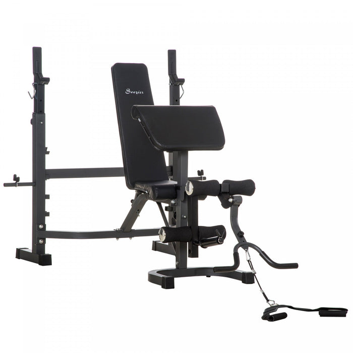 Soozier Weight Bench Stand With Squat Rack, Adjustable Olympic Bench, Multifunctional Arm Curl Pad, 