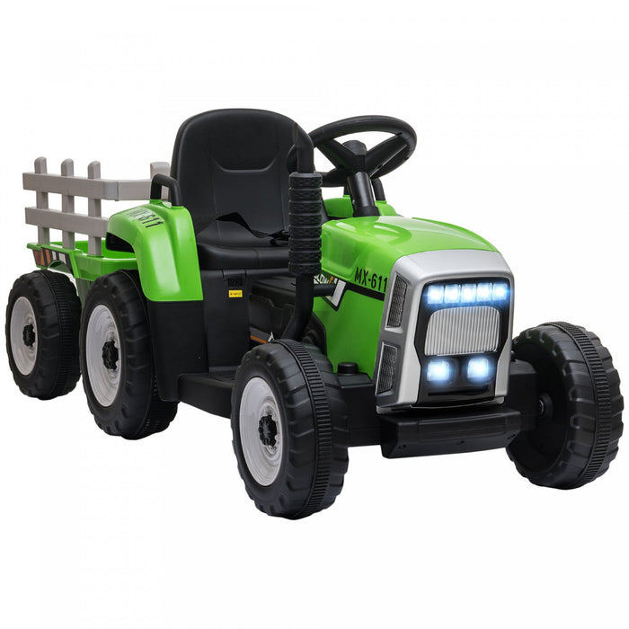 Aosom 12v Kids Powered Ride-On Tractor With Trailer, Battery Powered Electric Tractor With Remote Co