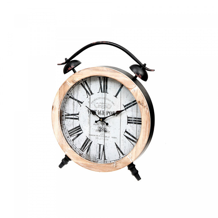 Vintage Wood and Metal Table Clock