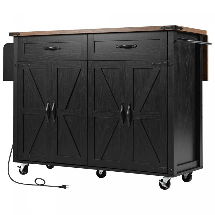 Elton 53.5\" Engineered Wood Kitchen Carts With Power Outlet And Storage - Black 