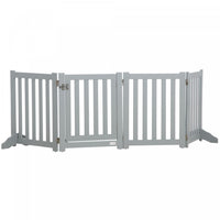 Pawhut Foldable Dog Gate With Door, 4 Panels Freestanding Pet Gate With Support Feet Indoor Playpen 