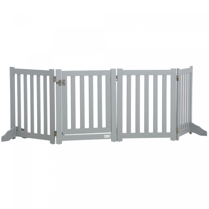 Pawhut Foldable Dog Gate With Door, 4 Panels Freestanding Pet Gate With Support Feet Indoor Playpen 
