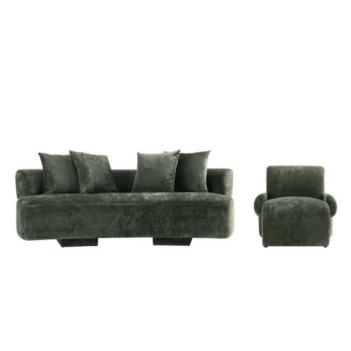 Verandah Mid-Century Modern 2-Piece Sofa Set in Olive Green 