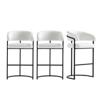 Augusta Modern Metal Upholstered Barstool in White - Set of 3 