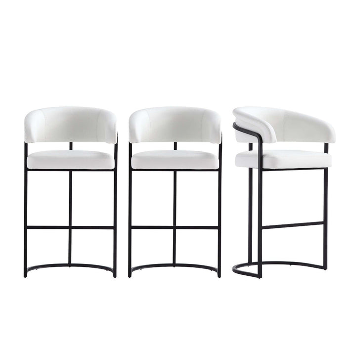 Augusta Modern Metal Upholstered Barstool in White - Set of 3 
