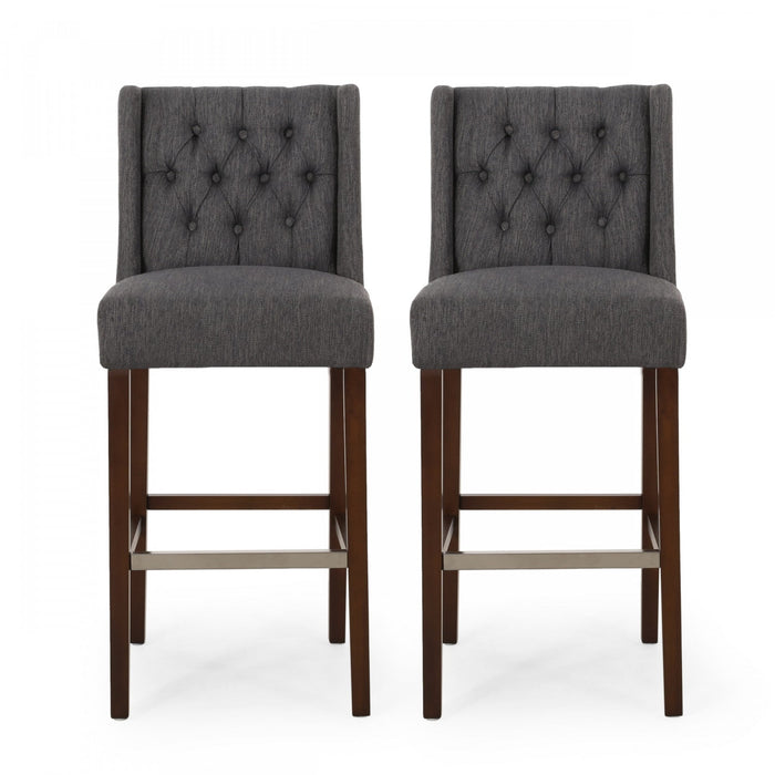 Bruce 30.5\" Counter Height Bar Stools Set Of 2 With Metal Legs And Fabric Upholstery - Charcoal Grey 