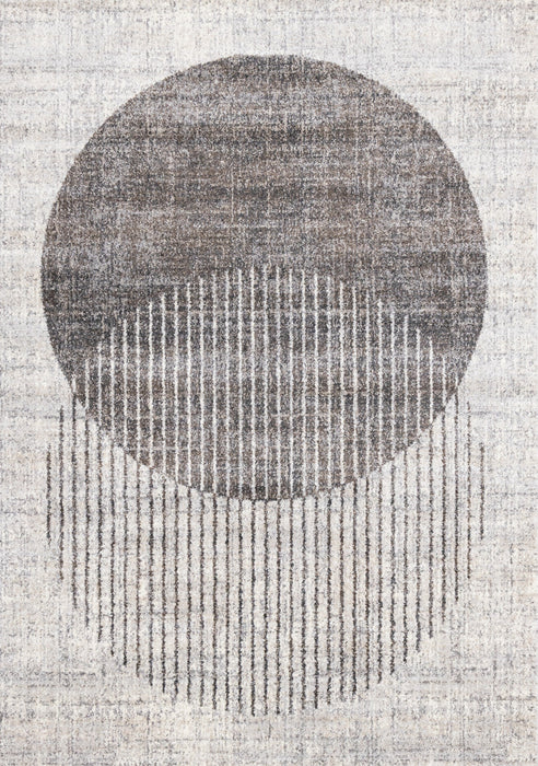 Solace Soft Low-Pile Grey White Merging Circles Area Rug - 7'10\" x 10'6\"