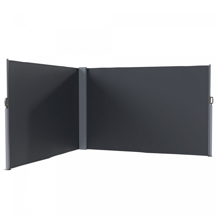 Outsunny Retractable Double Side Awning, Outdoor Privacy Screen, Grey