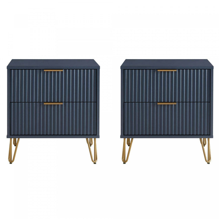 Dumbo Modern 20\" Fluted Nightstand in Midnight Blue (2-Drawer) - Set of 2 