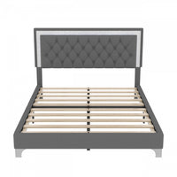 Sophia 3 Piece Velvet Tufted Headboard Bedroom Set With Upholstered Bed And Led Lights,queen Size,grey Queen Bed