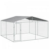 Pawhut Dog Kennel Outdoor Run Fence With Roof, Steel Lock, Mesh Sidewalls For Backyard & Patio, 13.1