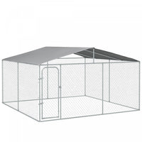 Pawhut Dog Kennel Outdoor Run Fence With Roof, Steel Lock, Mesh Sidewalls For Backyard & Patio, 13.1