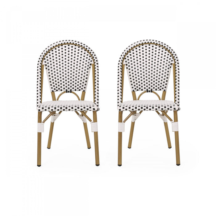 Julien Faux Ratten and Aluminum French Bistro Chairs, Set of 2 - Black and White 