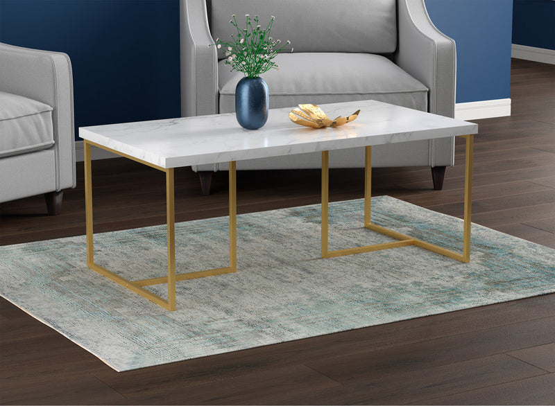 43” Coffee Table - Marble With Gold Metal 