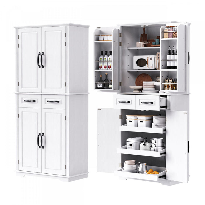 Fabian 72\" Adjustable Shelves Pantry Cabinet With Pull-out Organizers - White 