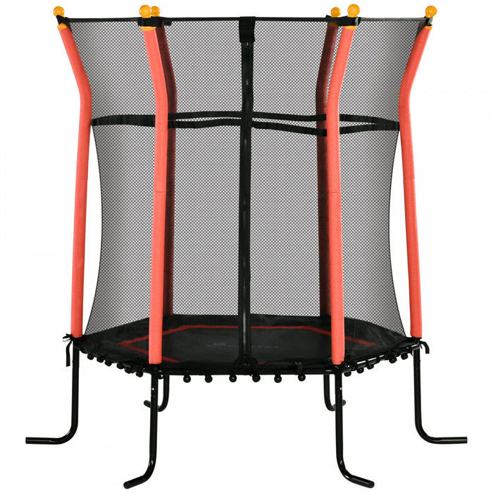 Soozier 63" Kids Trampoline Mini Indoor Bouncer Jumper with Enclosure Net Elastic Thick Padded Pole Gift for Child Toddler Age 3-10 Years Old Red