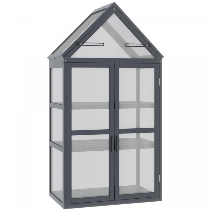 Outsunny Wooden Cold Frame Greenhouse Garden Portable Raised Planter Protection With 3 Tier Shelves,