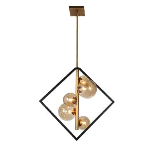 Dainolite Glasgow 5 Light Pendant Matte Black/Vintage Bronze Finish Champagne Glass Lamp