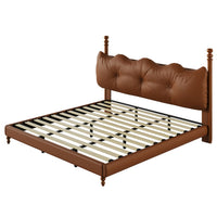 Emma Faux Leather Platform Bed Frame with Headboard,King Size,Brown King Bed  