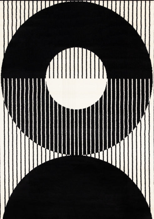 Forte Black White Stripes Contrasting Modern Area Rug - 7'9\" x 10'6\"