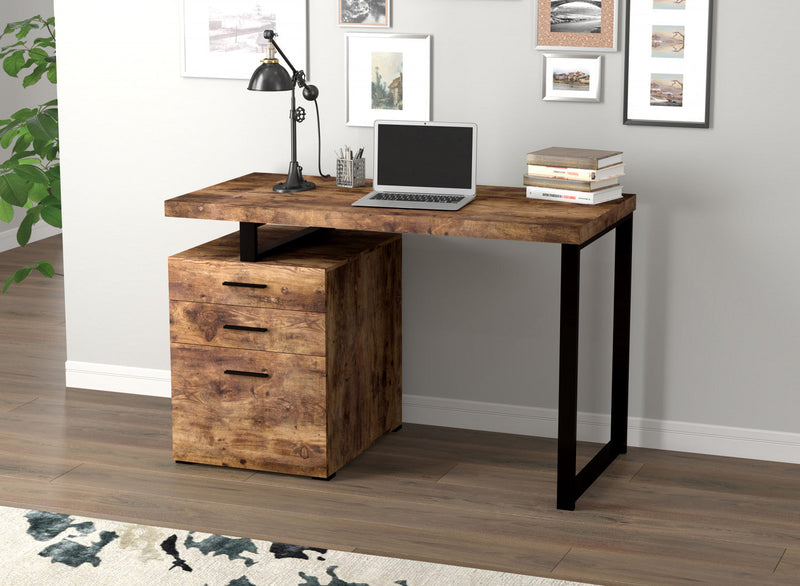 47” Computer Desk With 3 Drawers - Brown Reclaimed Wood With Silver Metal Base 