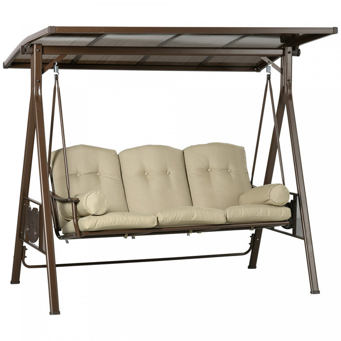 Outsunny 3-seat Patio Swing Chair, Outdoor Canopy Swing Glider With Cushion, Pillows And Adjustable 