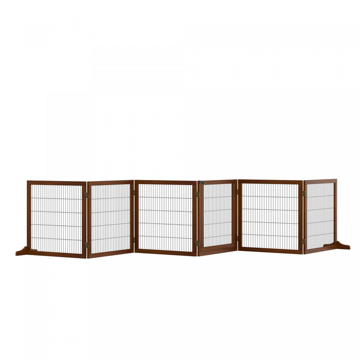 Pawhut Wooden Pet Gate, Dog Safety Barrier, Freestanding Foldable Fence, W/ 6 Panels, 2 Support Feet