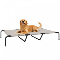 PawHut Elevated Outdoor Dog Bed, Raised Dog Bed for Large Breeds, Portable Cooling Outdoor Pet Cot with Washable Breathable Mesh, for Camping or Beach, Up to 149lbs, Beige